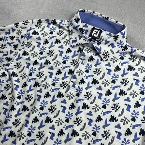 Men's Footjoy Jungle Leaves Print Polo White Purple Black Large Performance Golf